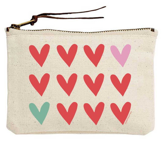 Hearts Grid Canvas Pouch
