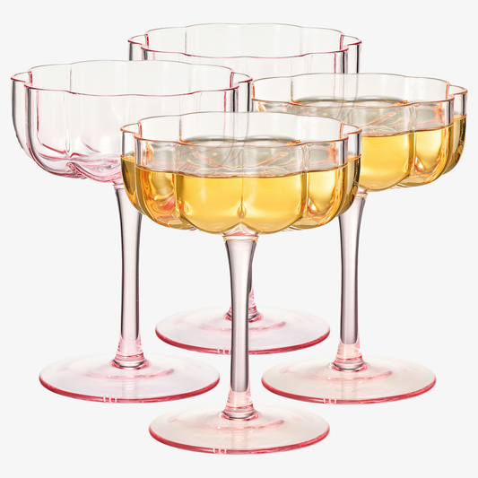 Pink Flower Champagne & Cocktail Coupes - Set of 4