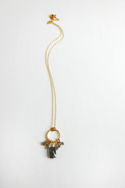 Labradorite Circle Necklace  14k GF Chain