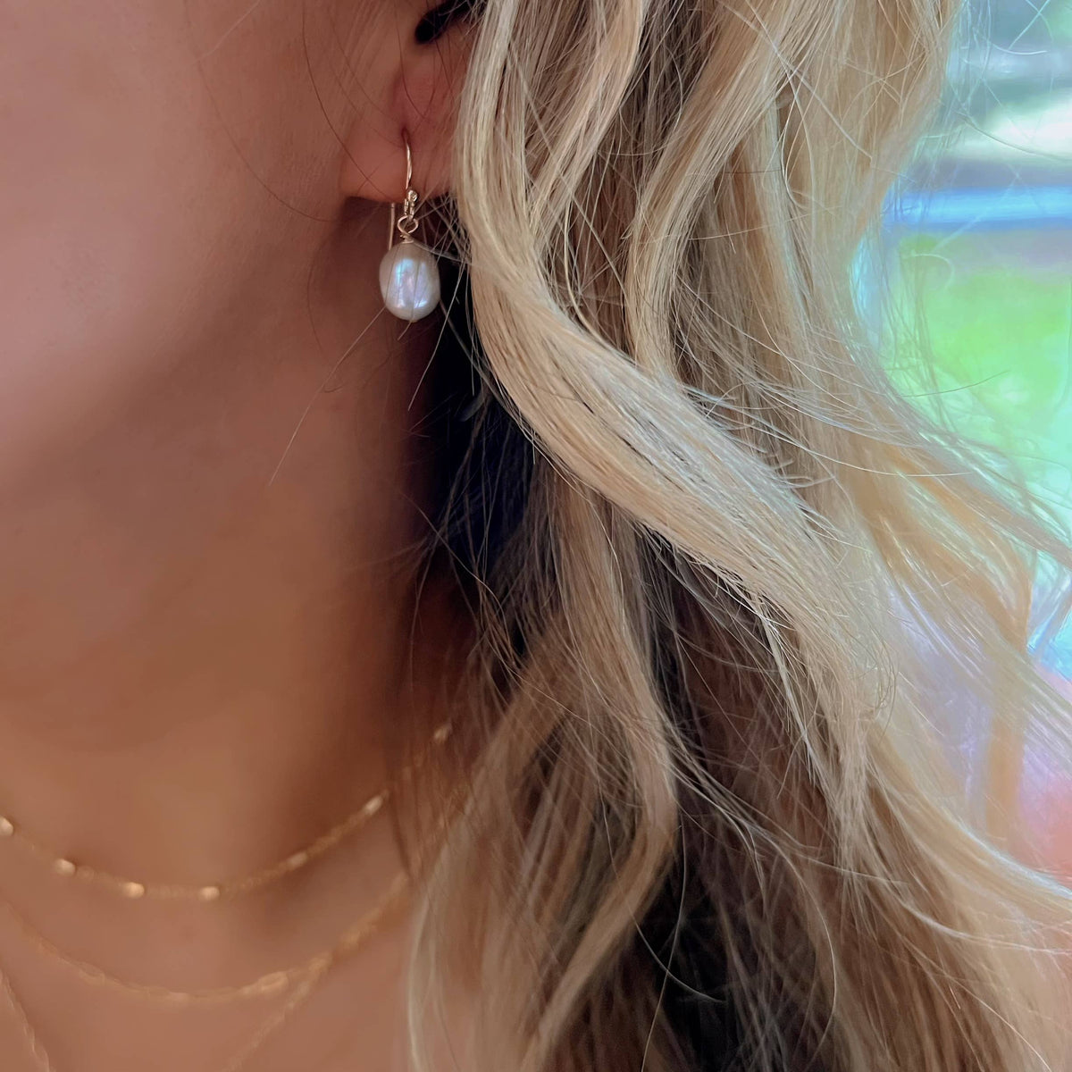 Freshwater Pearl Dangle Earrings Gold Filled