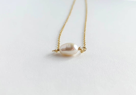 Single Pearl Necklace: 14K Gold Fill