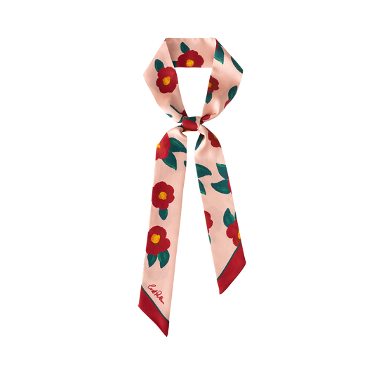 Camellia Silk Twill Skinny Scarf: Red & Pink