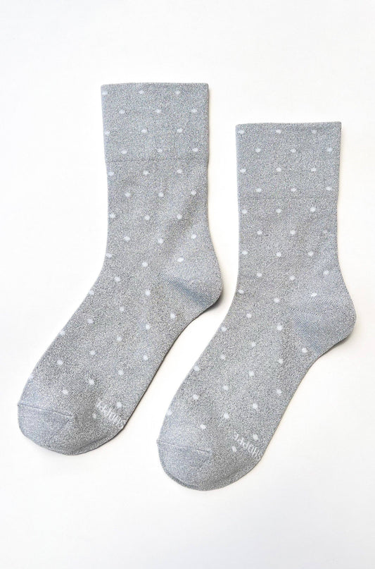 Lurex Socks Polka Dot - Silver/White