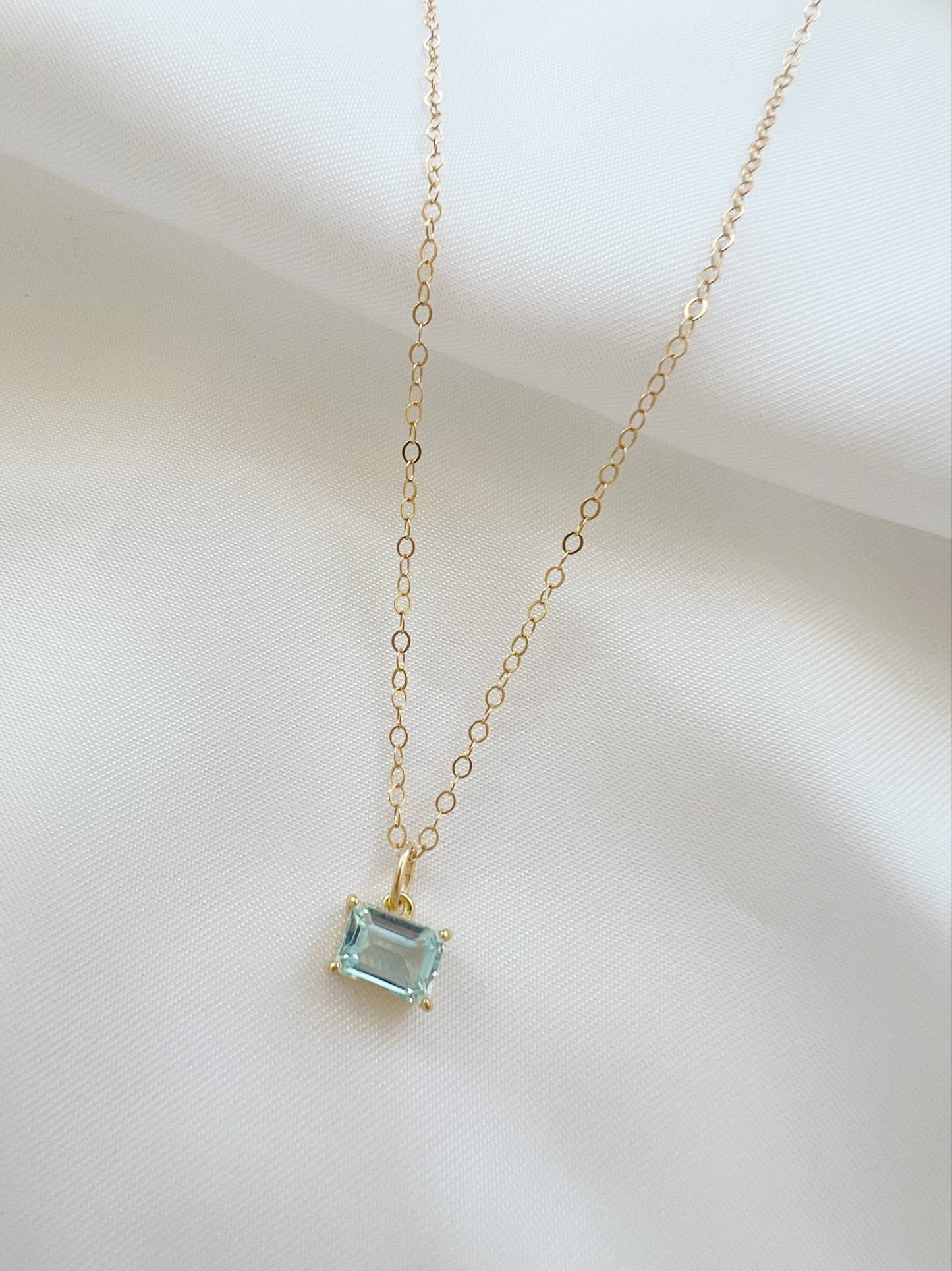 Light Blue Aquamarine CZ Necklace Gold Filled