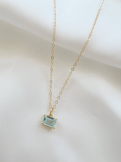 Light Blue Aquamarine CZ Necklace Gold Filled
