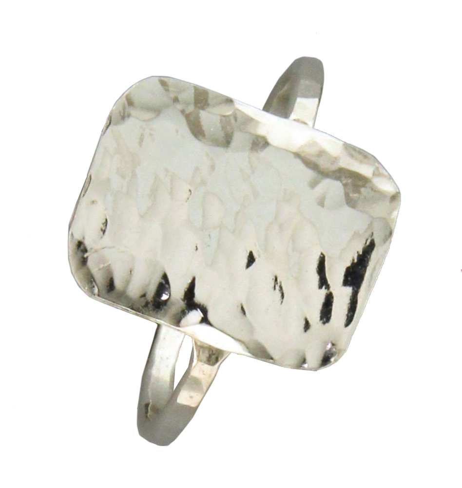 Hammered Rectangle Ring: Sterling Silver / 7