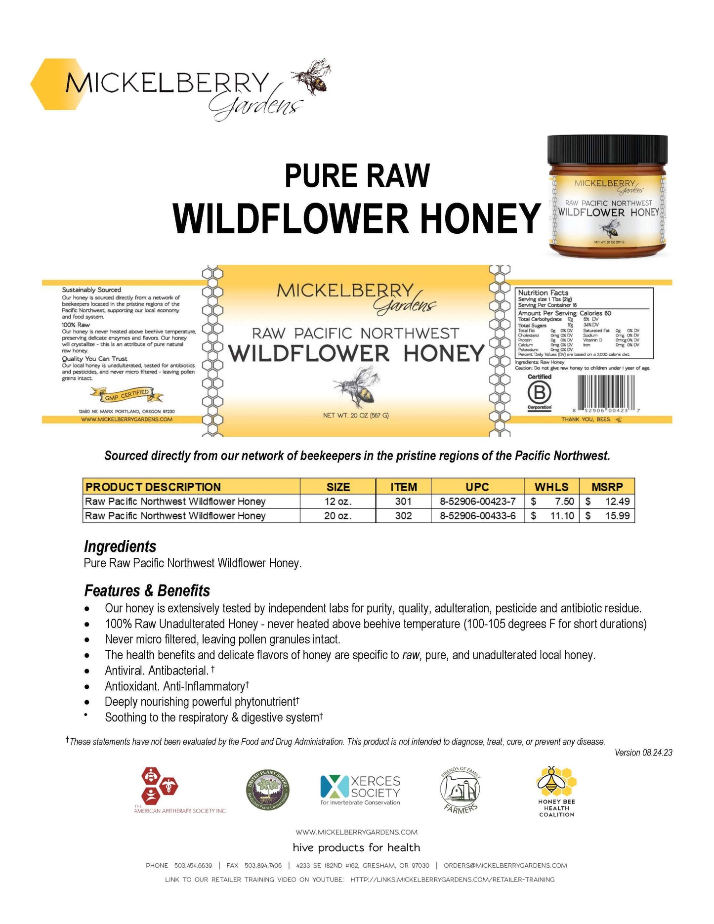 Raw Wildflower Honey: 12oz