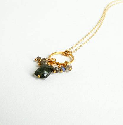 Labradorite Circle Necklace  14k GF Chain