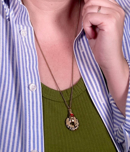 Dalmatian Jasper Donut Pendant Necklace: 24"