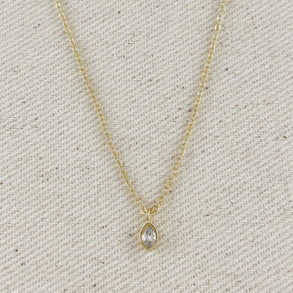 18k Gold Filled Ellipse Solitaire Necklace