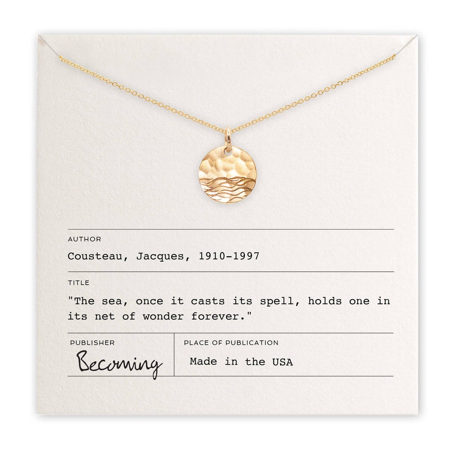 Becoming Jewelry gold charm necklace with waves pendant handcrafted, made in usa