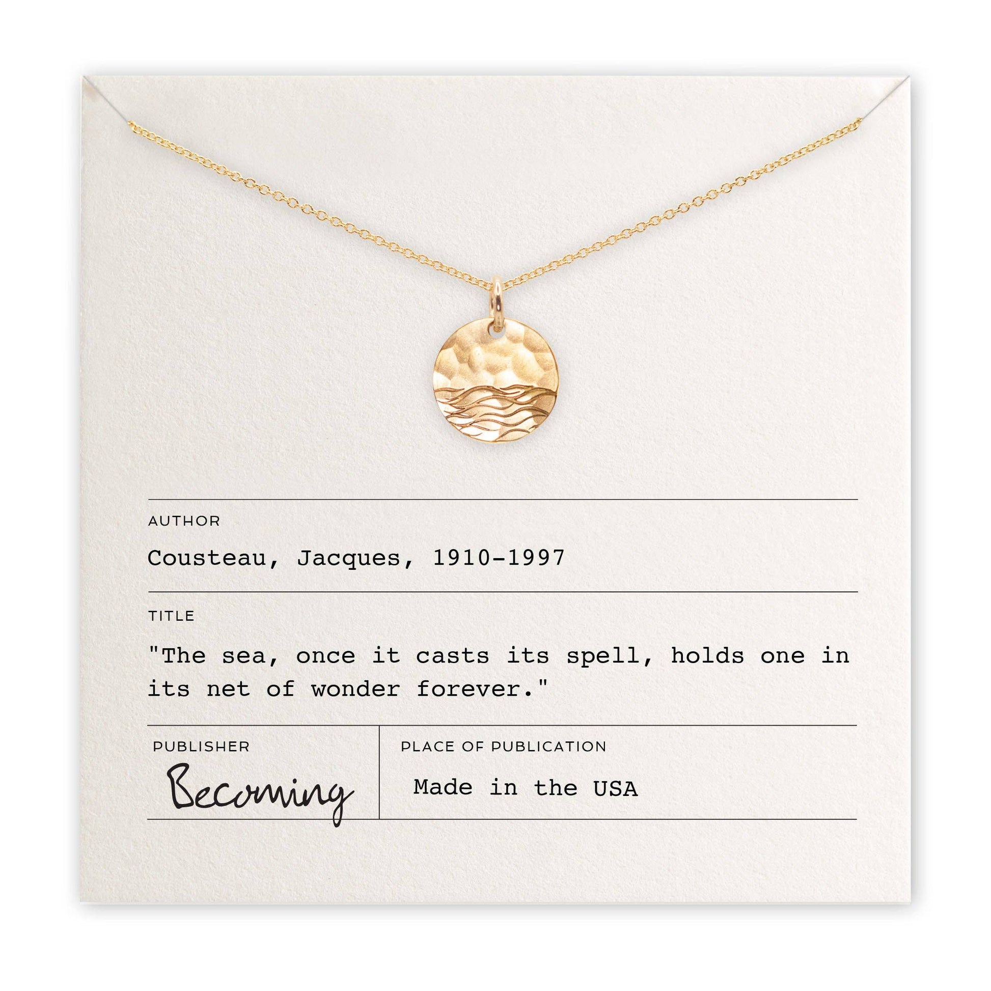 Becoming Jewelry gold charm necklace with waves pendant handcrafted, made in usa