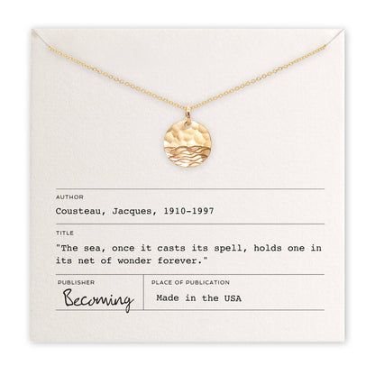 Becoming Jewelry gold charm necklace with waves pendant handcrafted, made in usa