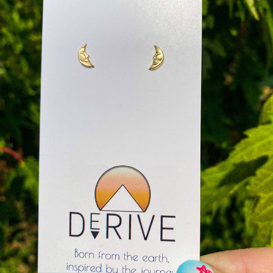 Crescent Moon Face Stud Earrings