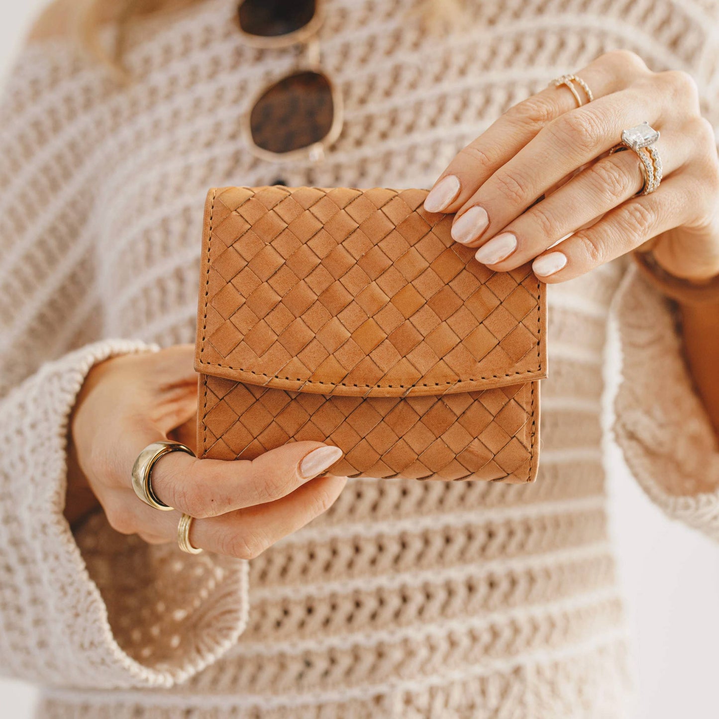 Woven Leather Wallet: Camel
