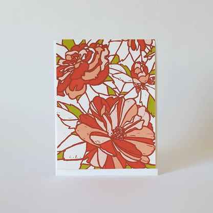 Red Floral Camellia Blank Greeting Card
