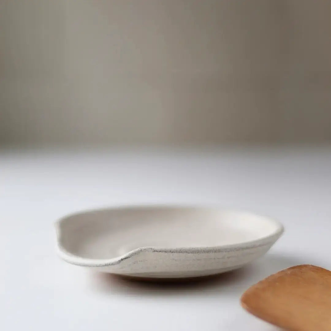 Handmade Pottery Spoon Rest -Cream