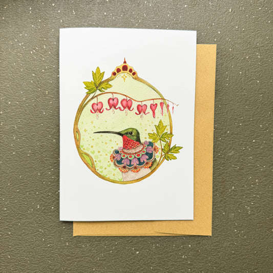 Hummingbird of Bleeding Hearts Blank Card