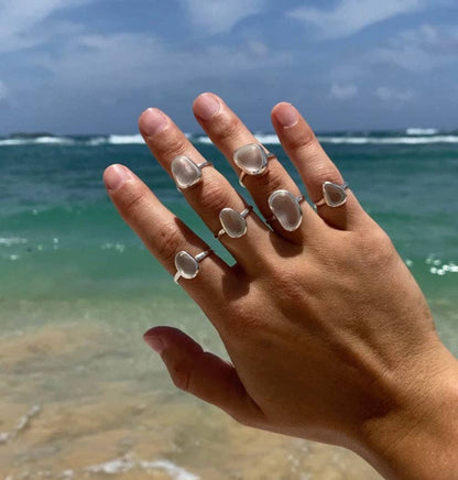 White Sea Glass Ring 925 Silver / 7