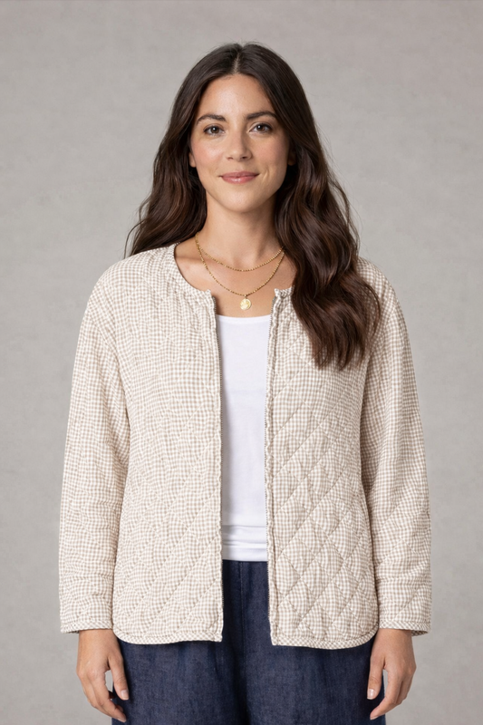 Bomber Jacket Gingham: Jicama