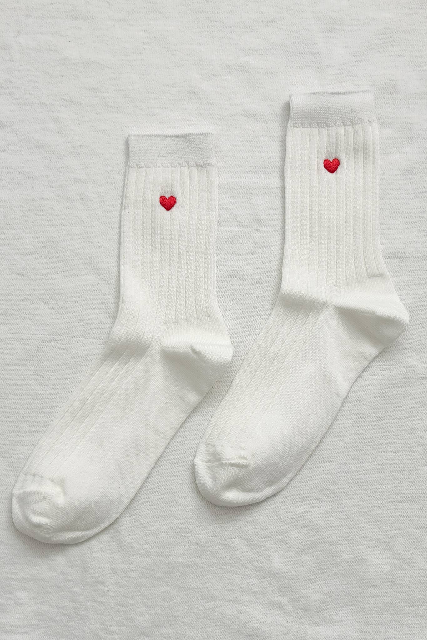 Embroidered Her Socks  Classic White + Heart