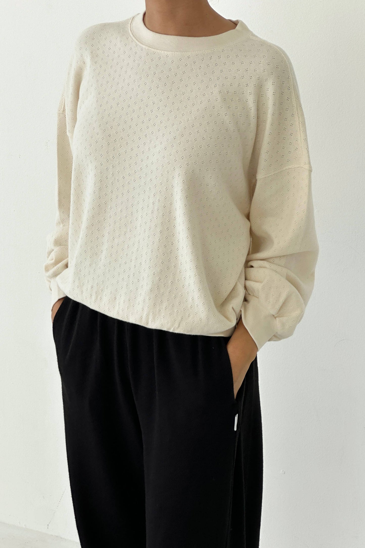Almond Pointelle Sweatshirt
