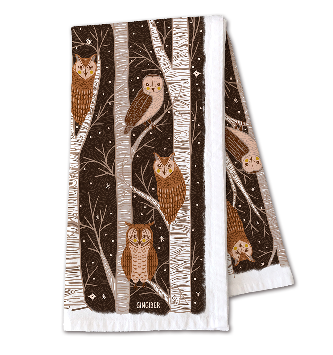 Owl & Woodland Tea Towel