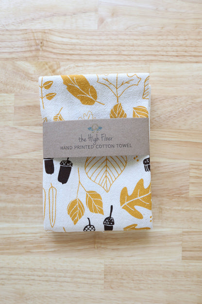 Autumn Leaves & Acorns Tea Towel