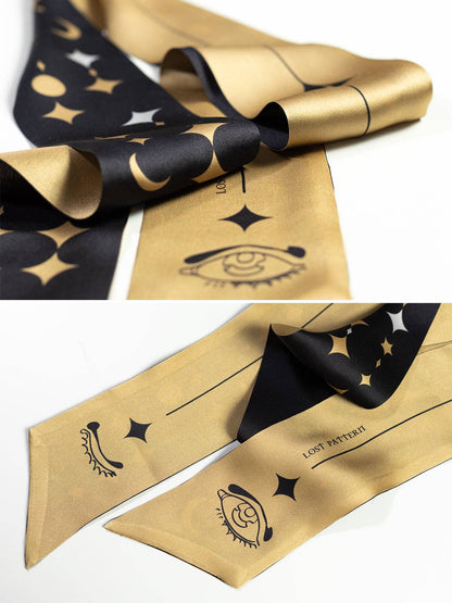 "Moonlit Stars" Silk Neck Bow Scarf: Black