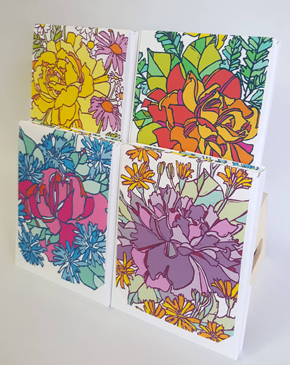 Assorted Botanical Rose Blank Note Card Set of 8 / Art Cards