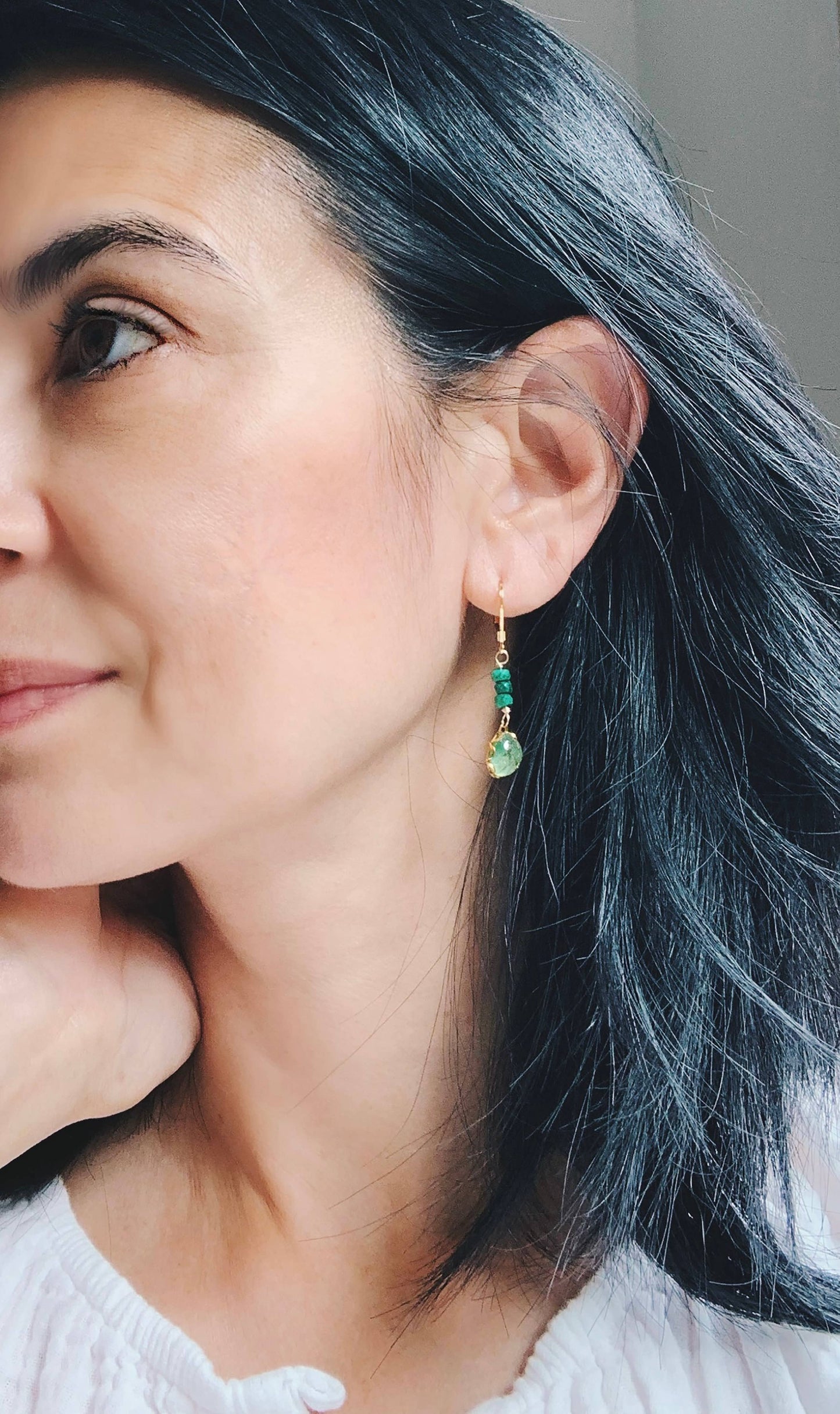 Emerald & Vintage Glass Earrings | GF