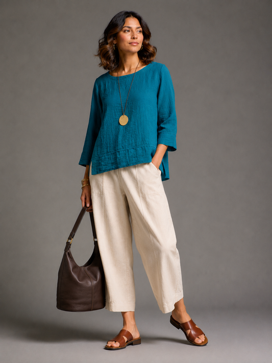 Drape Boatneck Top – Peacock | Lightweight Rayon Blend