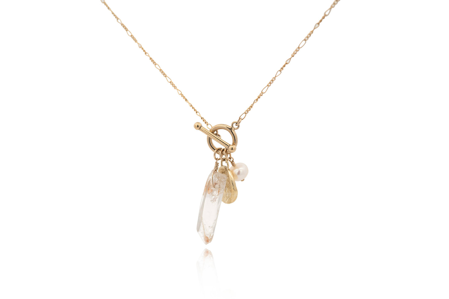 Selene Gold Charm Necklace with Pearl and Crystal