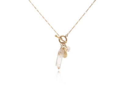 Selene Gold Charm Necklace with Pearl and Crystal