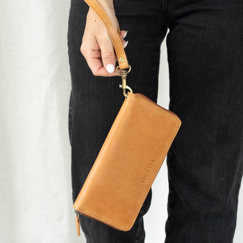 Leather Zipper Wallet: Black