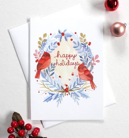 michele maule - Holiday Card - Two Cardinals Happy Holidays 