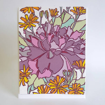 Botanical Purple Rose Blank Notecard / Art Greeting Card