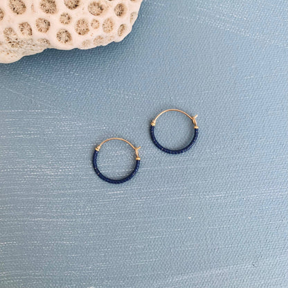 Little Japanese Beaded Hoops Navy