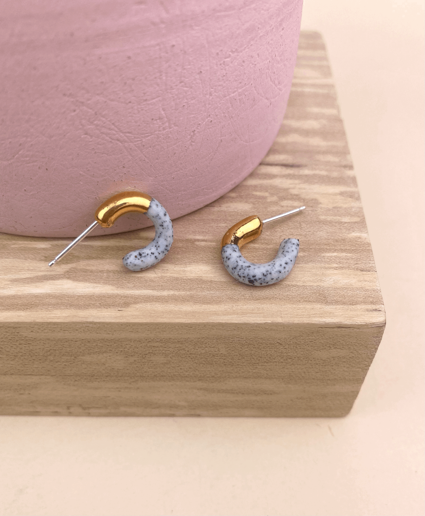 Porcelain Hoop Studs -Cream