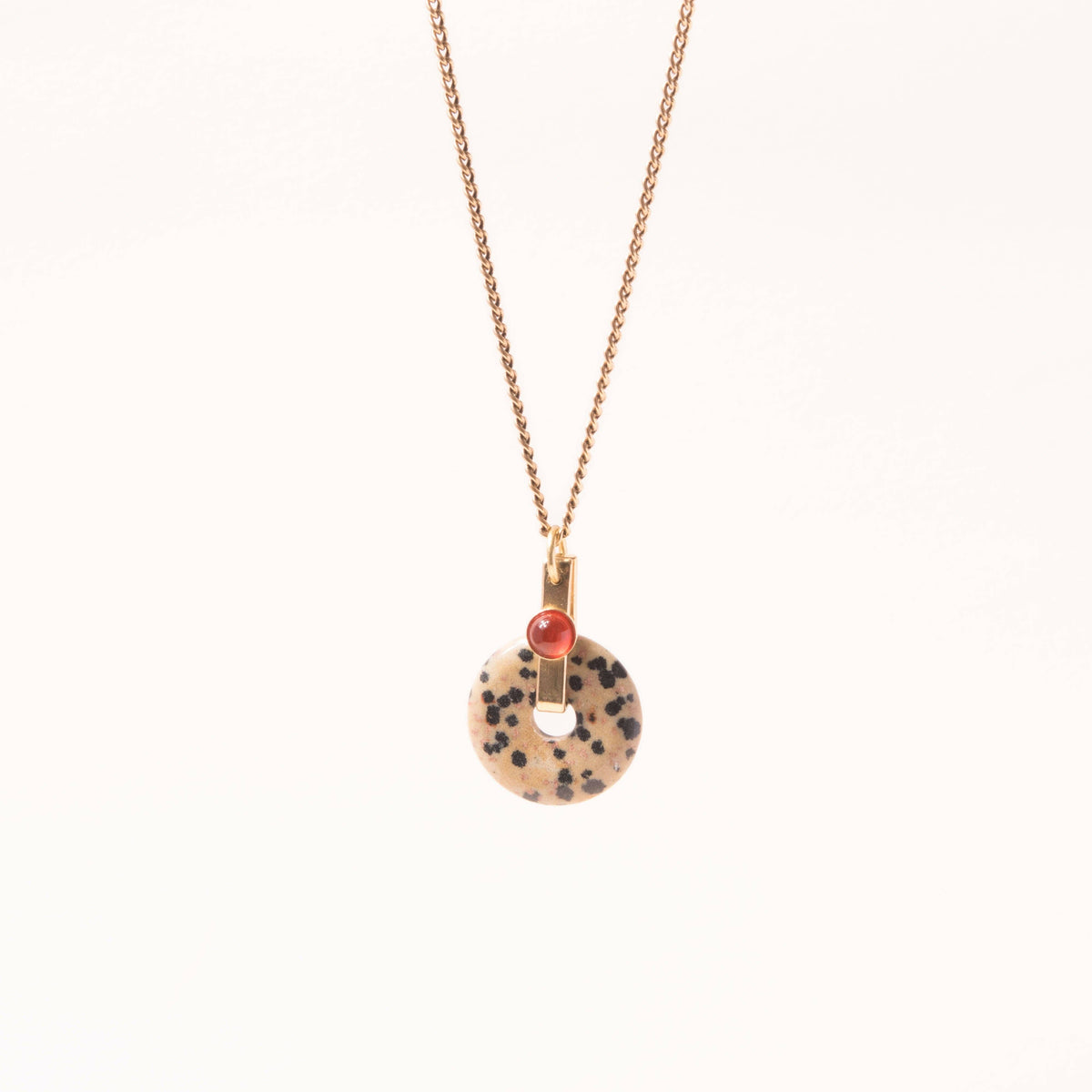 Dalmatian Jasper Donut Pendant Necklace: 24"