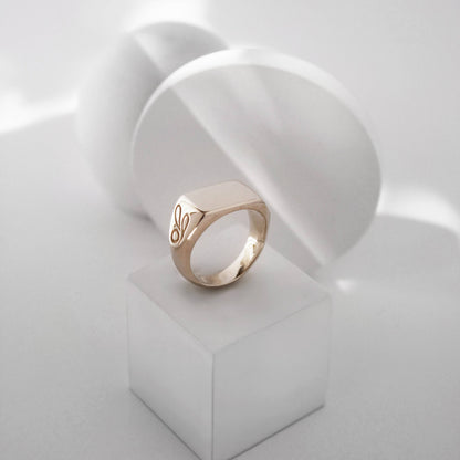 Storybook Square Signet Ring Engraved Sides Sterling Silver