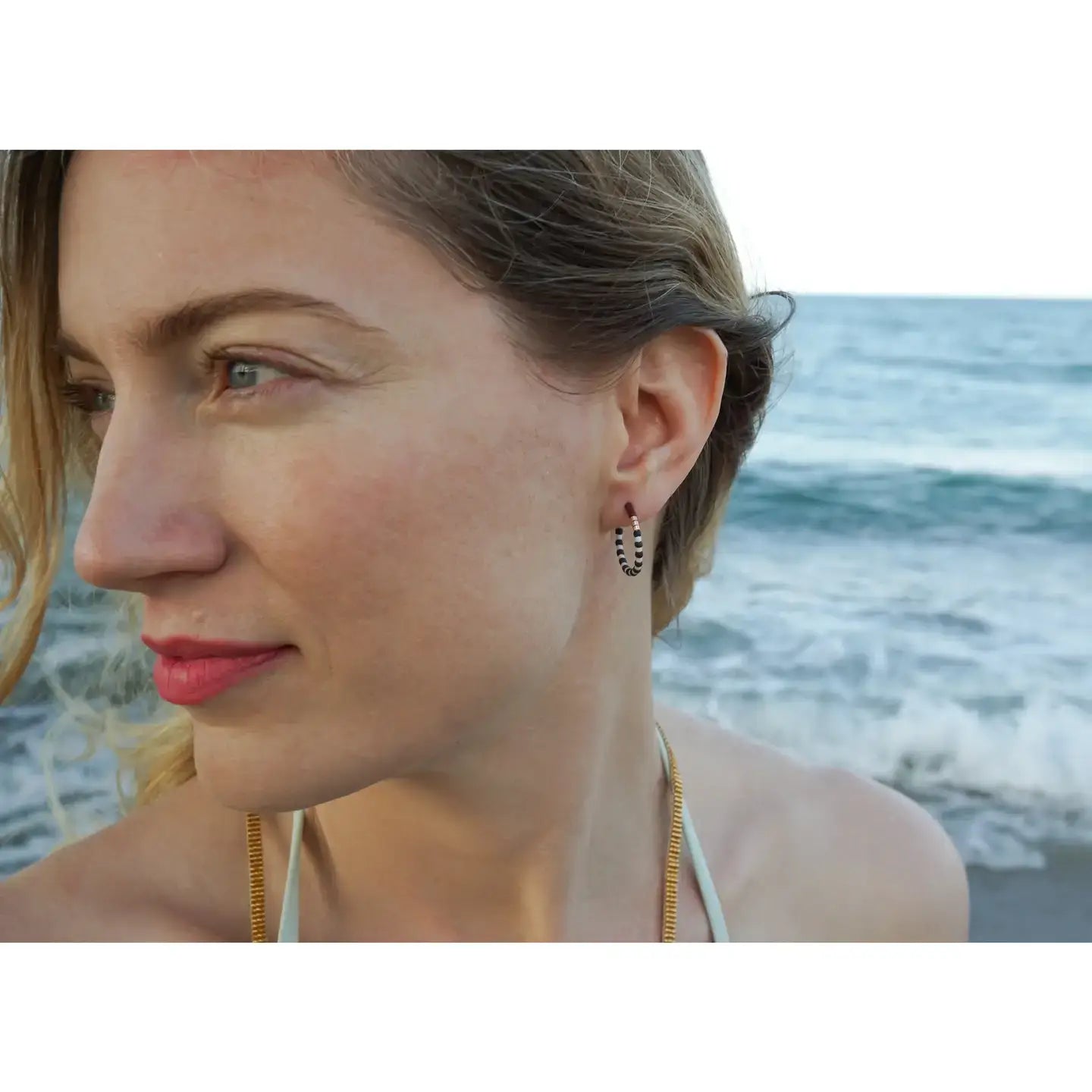 Little Japanese Beaded Hoops Turquoise
