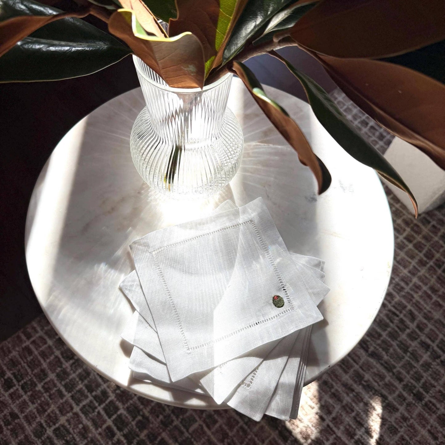 Olive Martini Embroidered Cocktail Napkin Set
