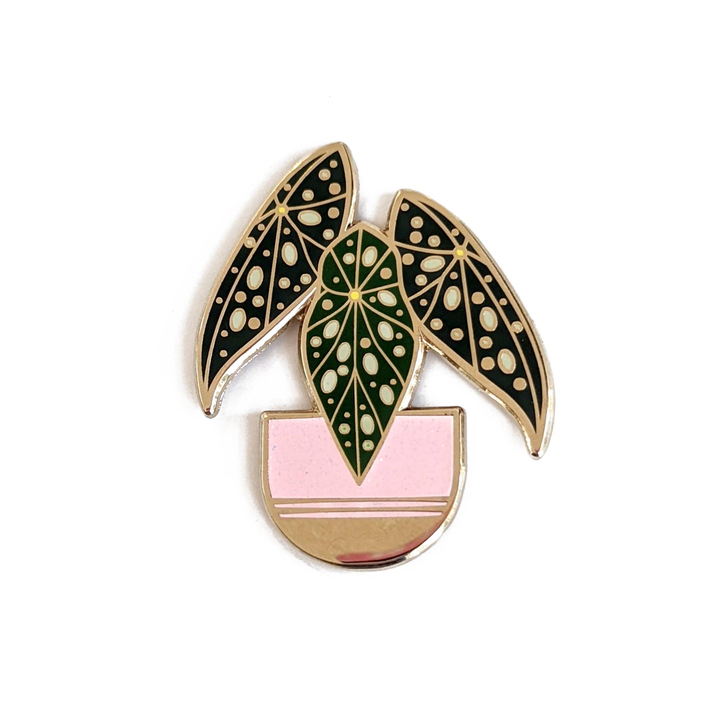 Pink Polka Dot Begonia Hard Enamel Pin with Glitter