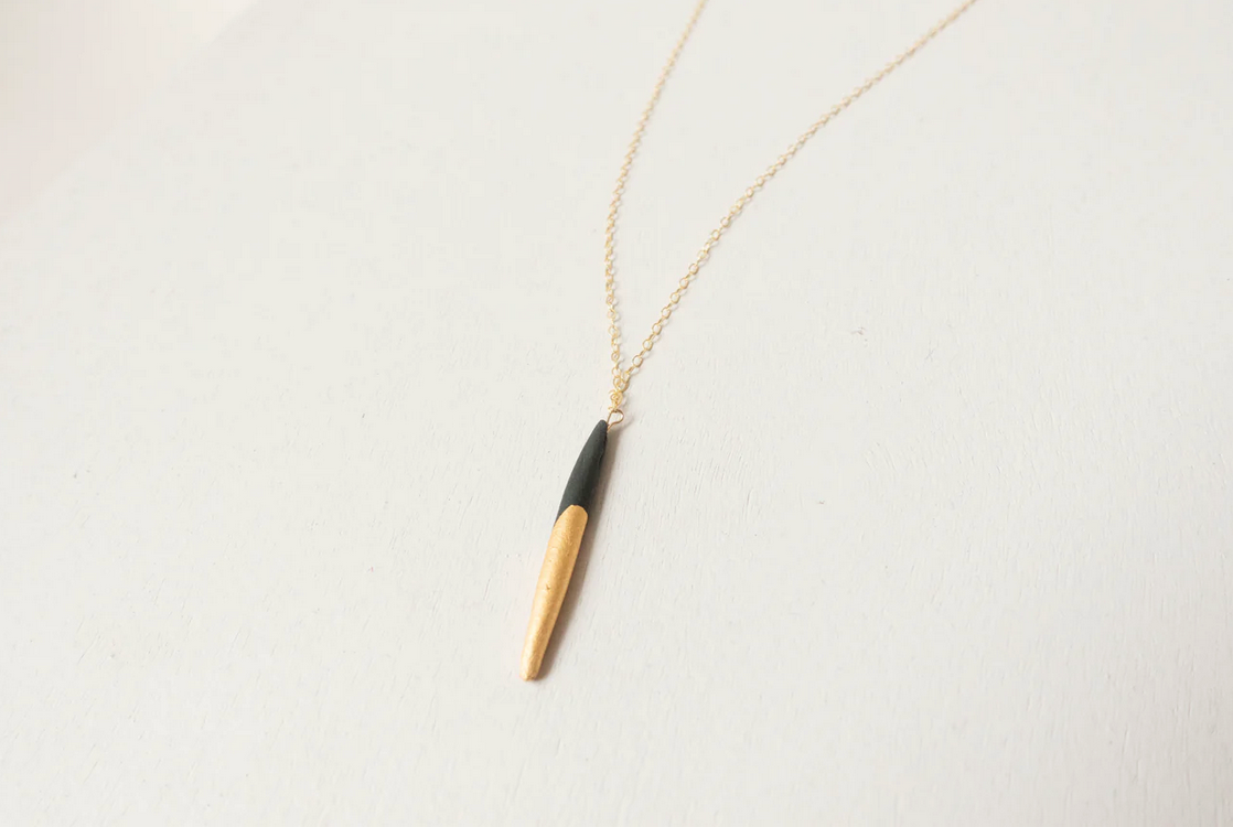 Porcelain Quill Necklace: Black/Gold