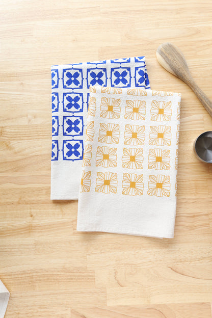 Saffron Floral Tile Tea Towel