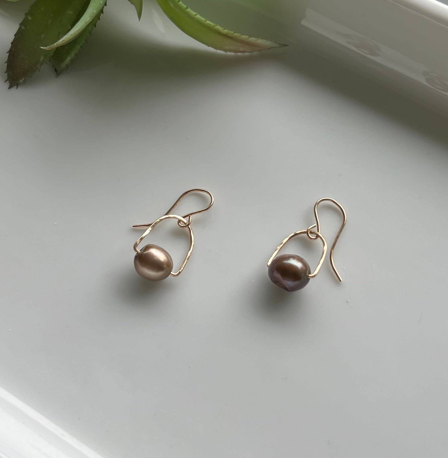 Chocolate Pearl Drop Earrings: 14k Gold