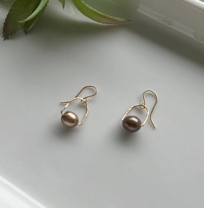 Chocolate Pearl Drop Earrings: 14k Gold