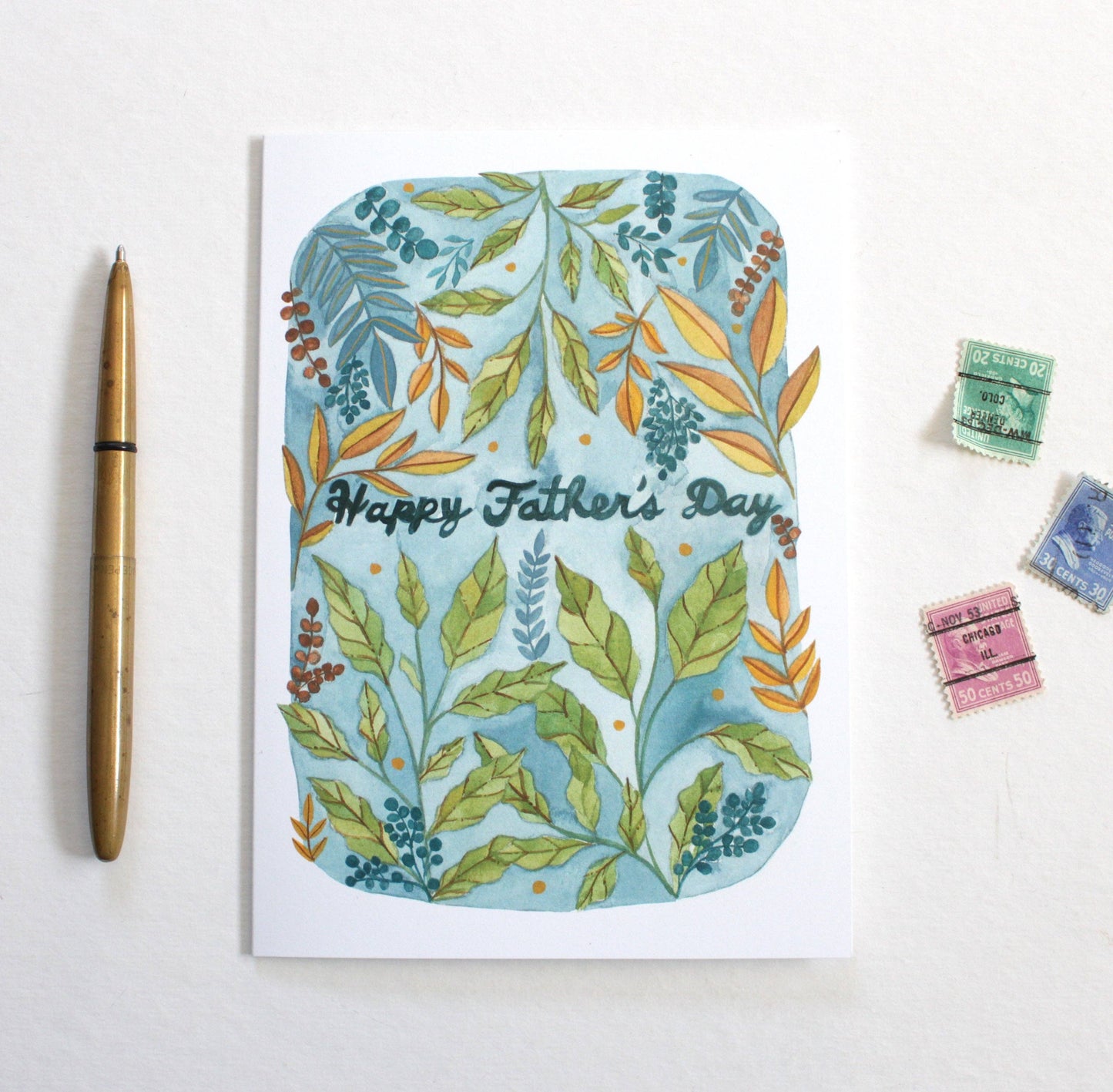 nature inspired watercolor happy father's day card blank inside