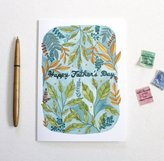 nature inspired watercolor happy father's day card blank inside